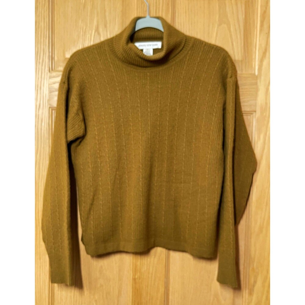Jones New York Womens L Brown Solid Rib-Knit Turtleneck Pullover Sweater